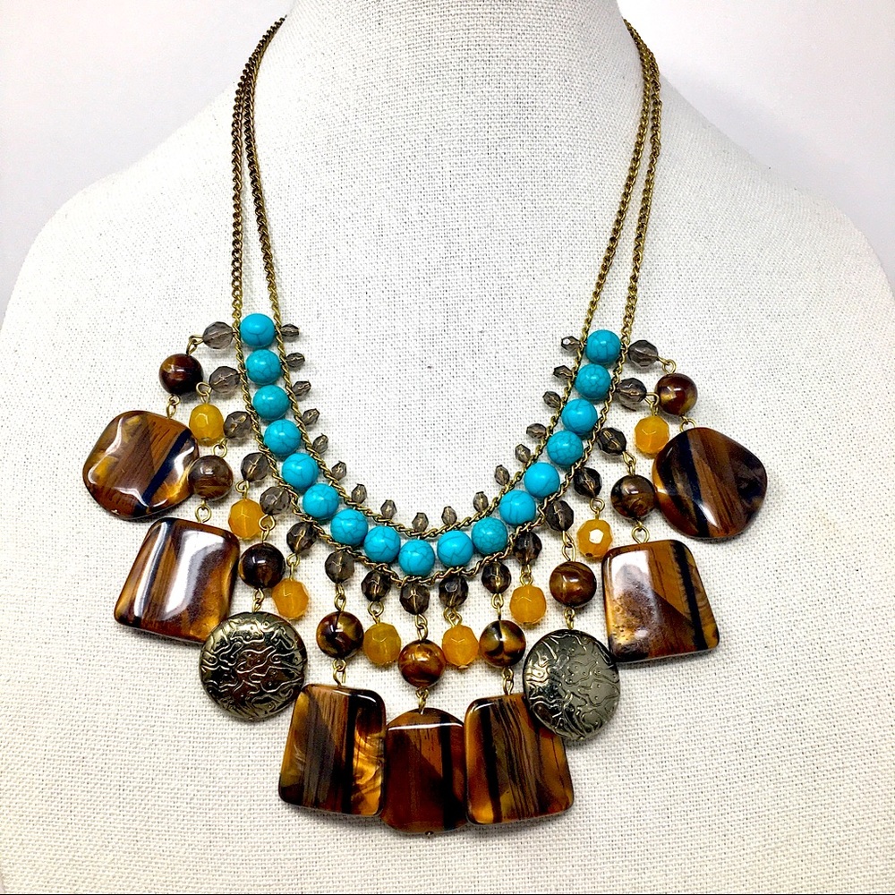 Statement Necklace Turquoise & Brown